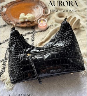 Aurora Shoulder Bag Croco Black