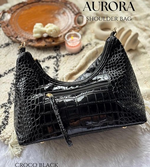 Aurora Shoulder Bag Croco Black
