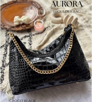 Aurora Shoulder Bag Croco Black