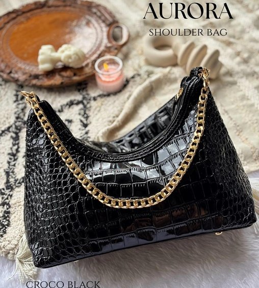 Aurora Shoulder Bag Croco Black