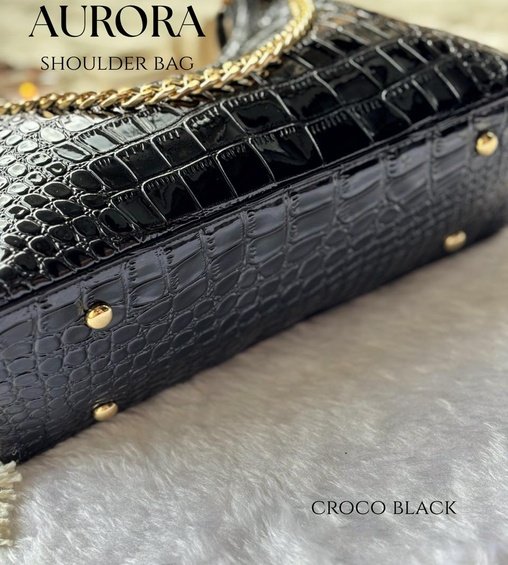 Aurora Shoulder Bag Croco Black