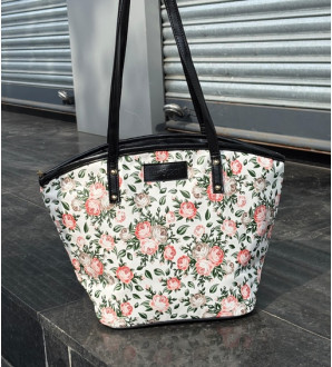 Fabric Basket White with Roses