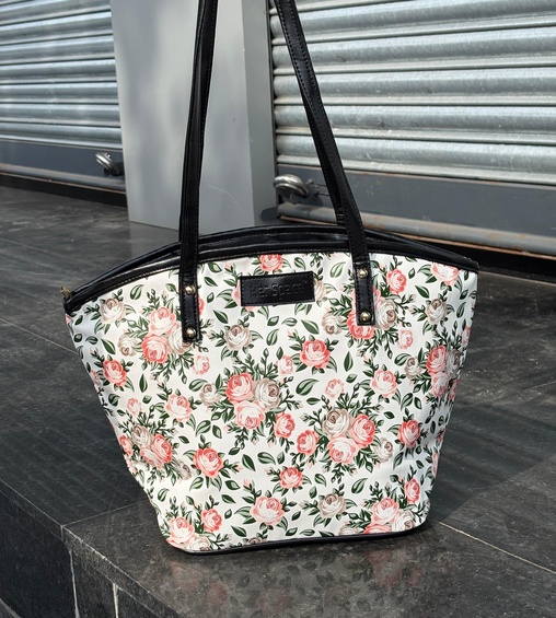 Fabric Basket White with Roses