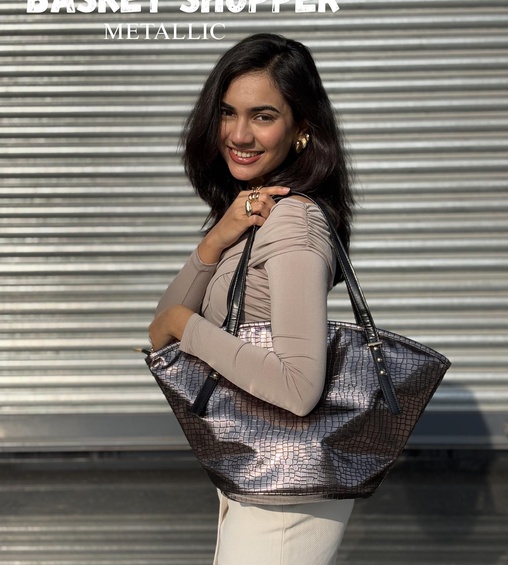Basket Shopper Metallic Silver